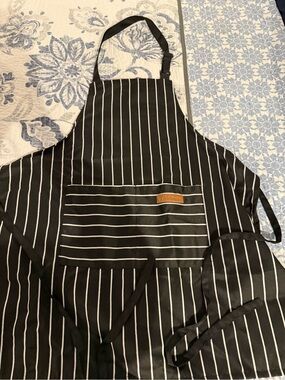 Black Pinstripe Kitchen Apron with Pocket - Brand